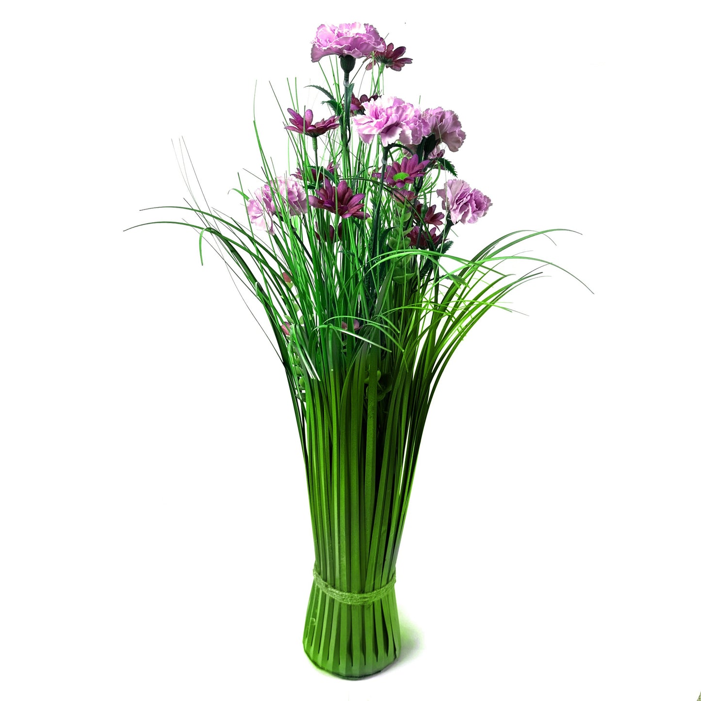 Artificial Grass, Purple Carnations and Wild Flower Arrangement 57cm