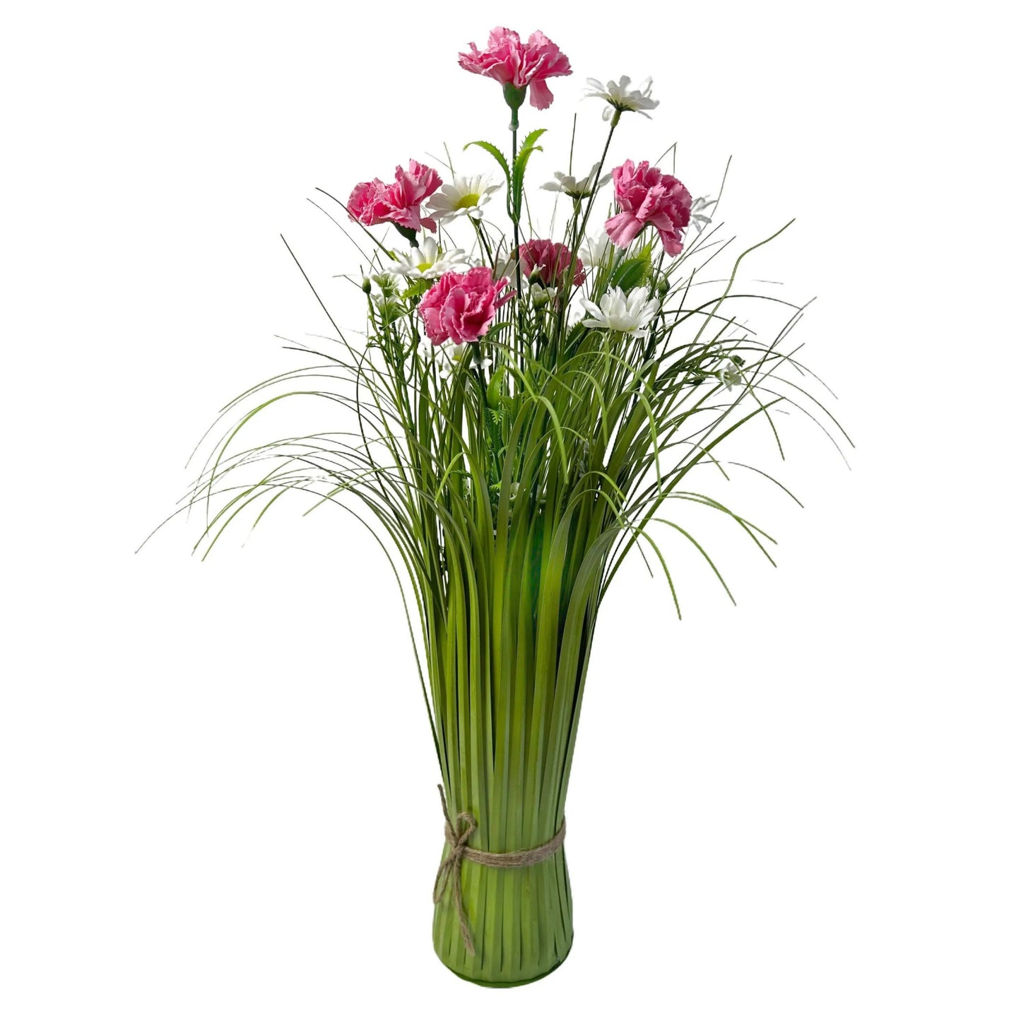 Artificial Grass, Pink Carnations and Wild Flower Arrangement 57cm