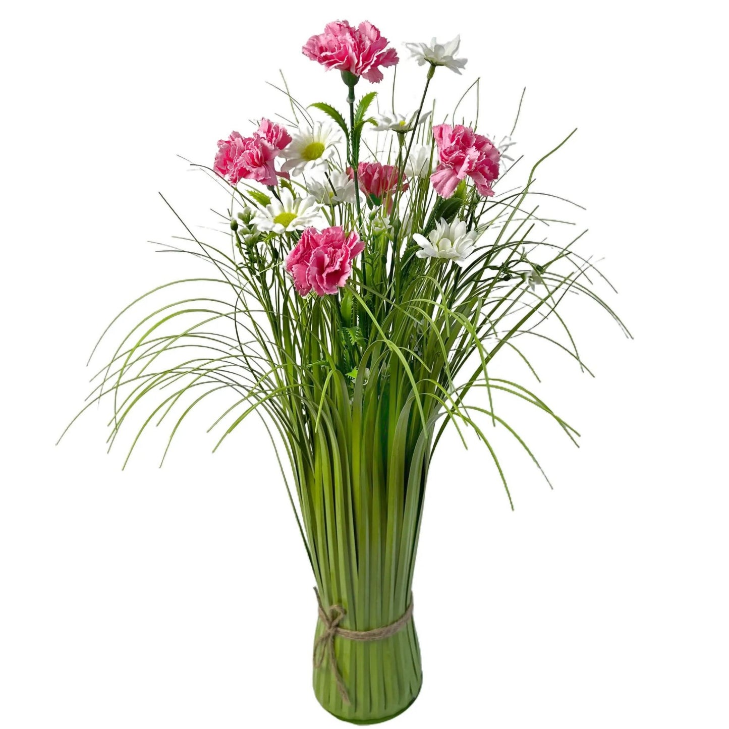 Artificial Grass, Pink Carnations and Wild Flower Arrangement 57cm