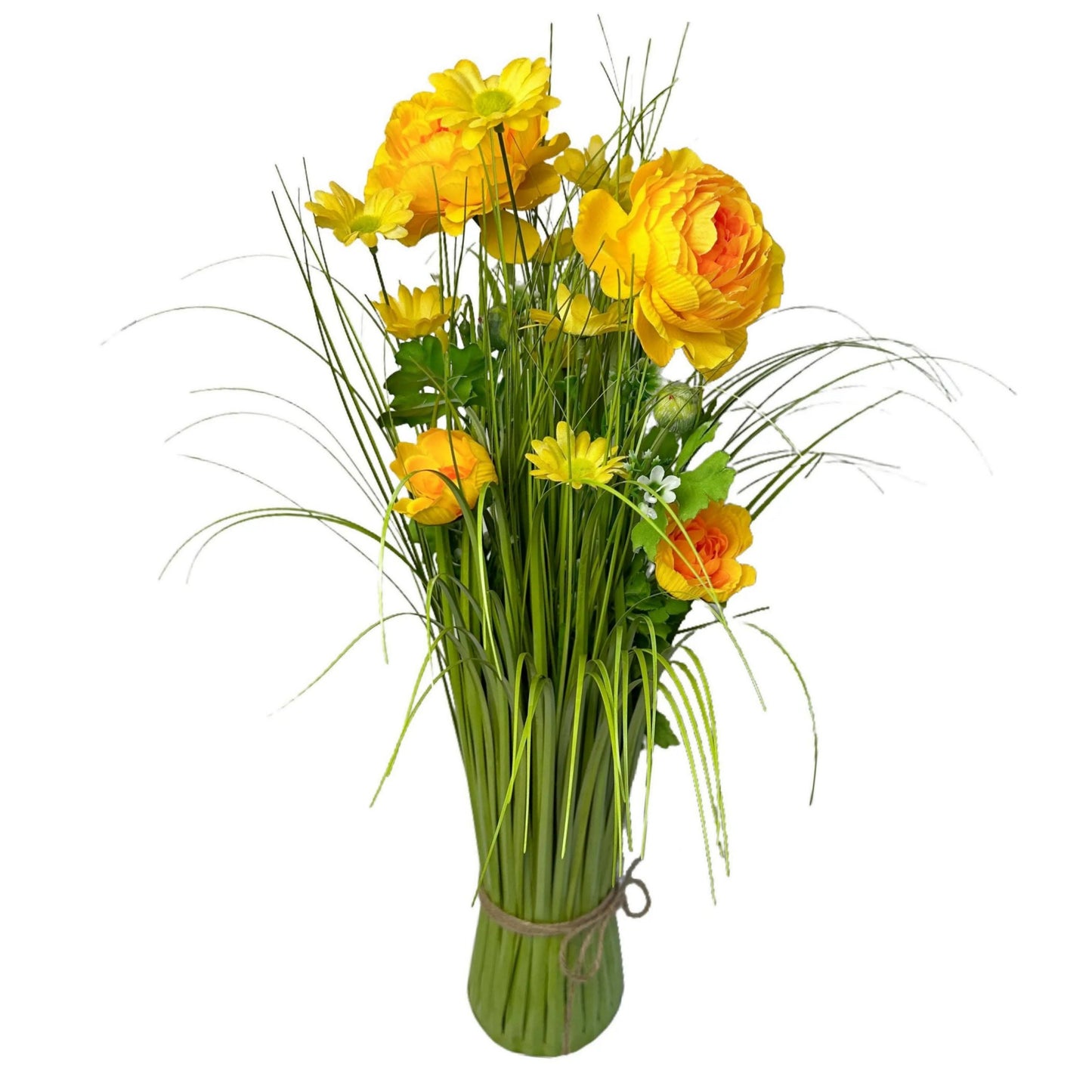 Artificial Grass, Yellow Ranunculus and Wild Flower Arrangement 57cm