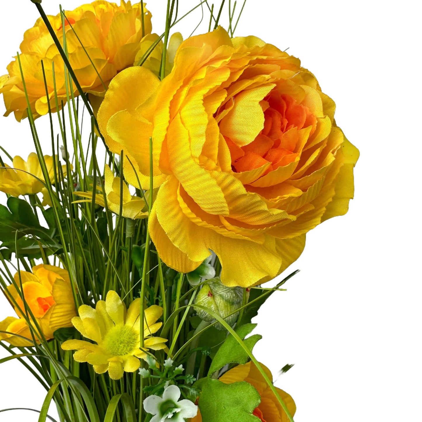 Artificial Grass, Yellow Ranunculus and Wild Flower Arrangement 57cm