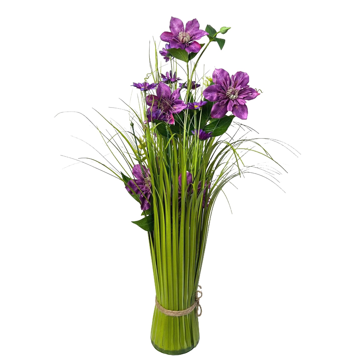 Artificial Grass, Purple Clematis and Wild Flower Arrangement 60cm