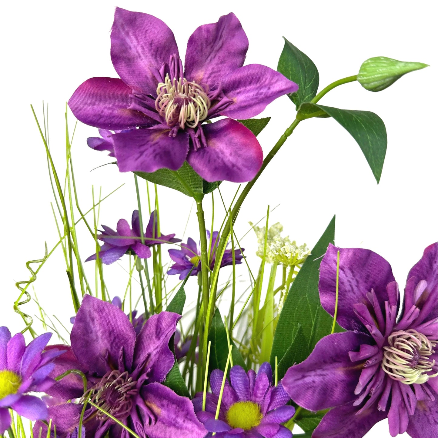 Artificial Grass, Purple Clematis and Wild Flower Arrangement 60cm