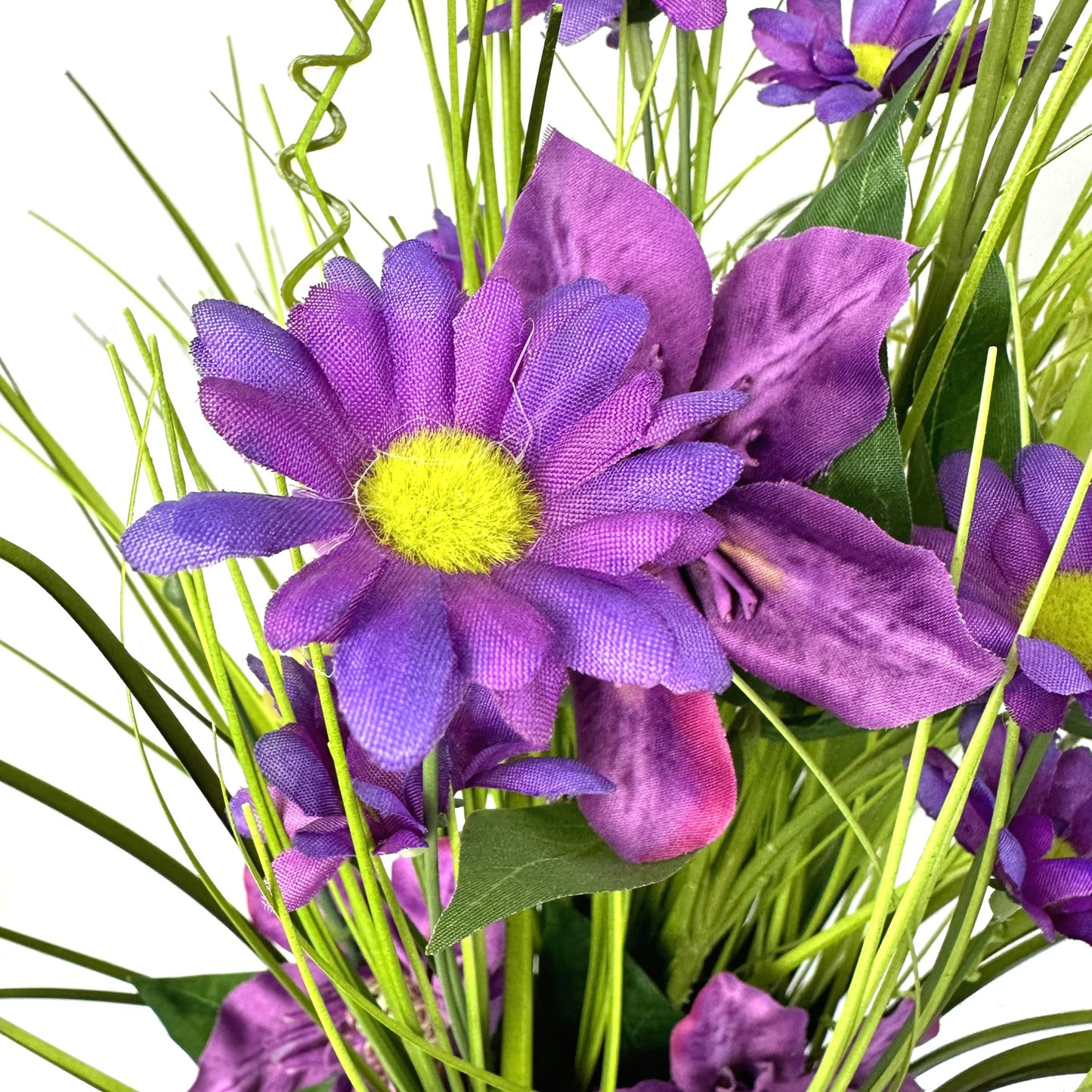 Artificial Grass, Purple Clematis and Wild Flower Arrangement 60cm