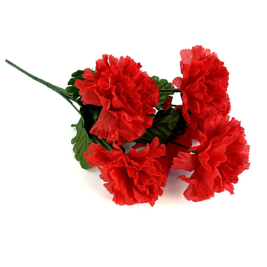 Artificial Carnation Bush With Red Faux Flowers