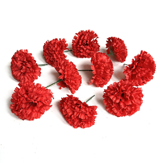 Artificial red carnation flower heads with picks