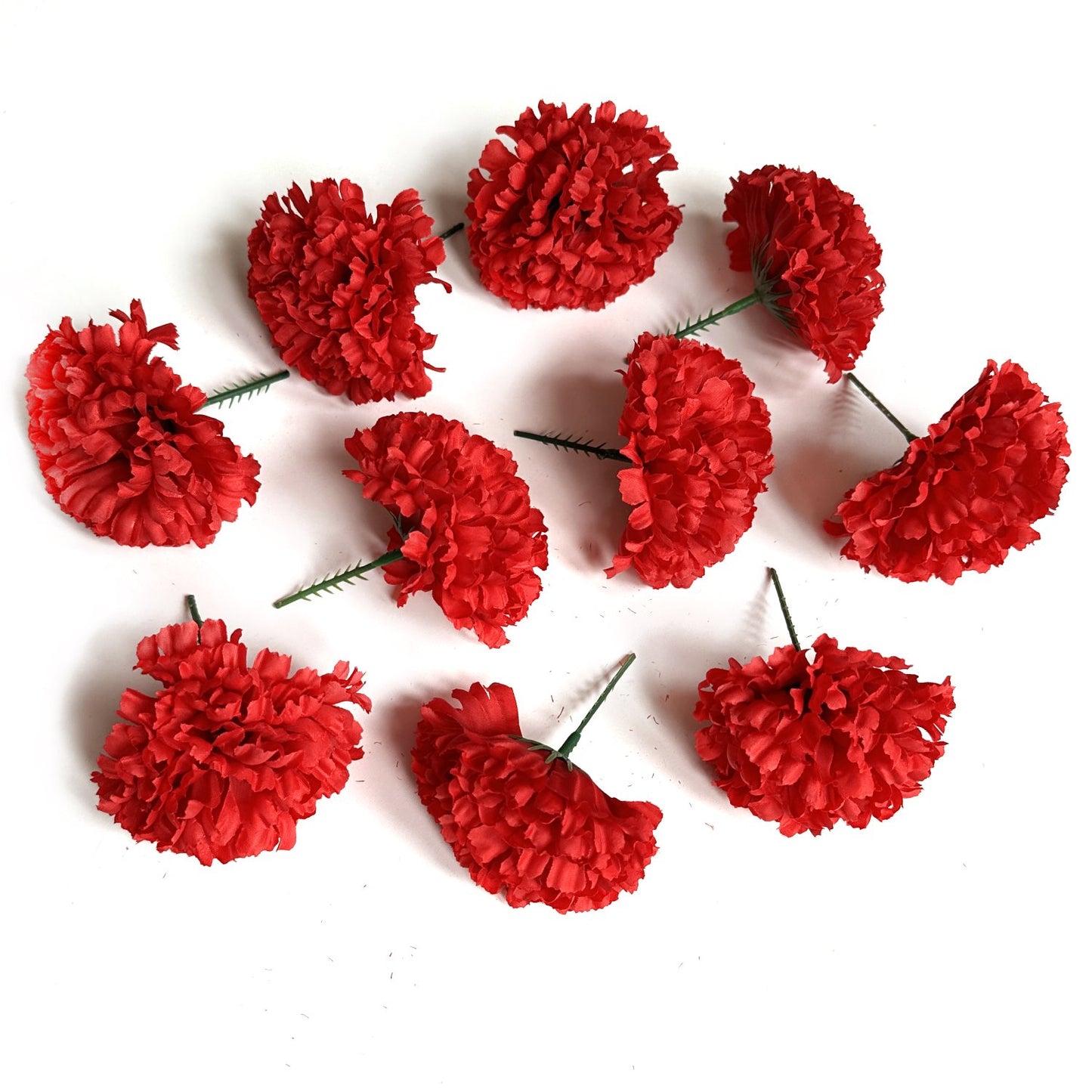 Pack of 10 Artificial Red Carnation Flower Picks