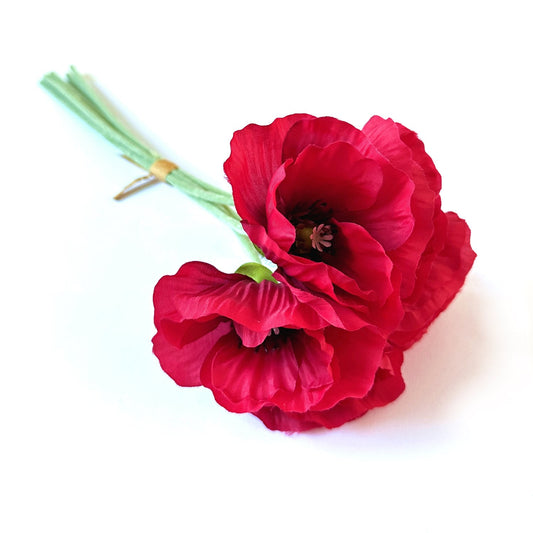Artificial Red Poppy Flower Bundle 28cm