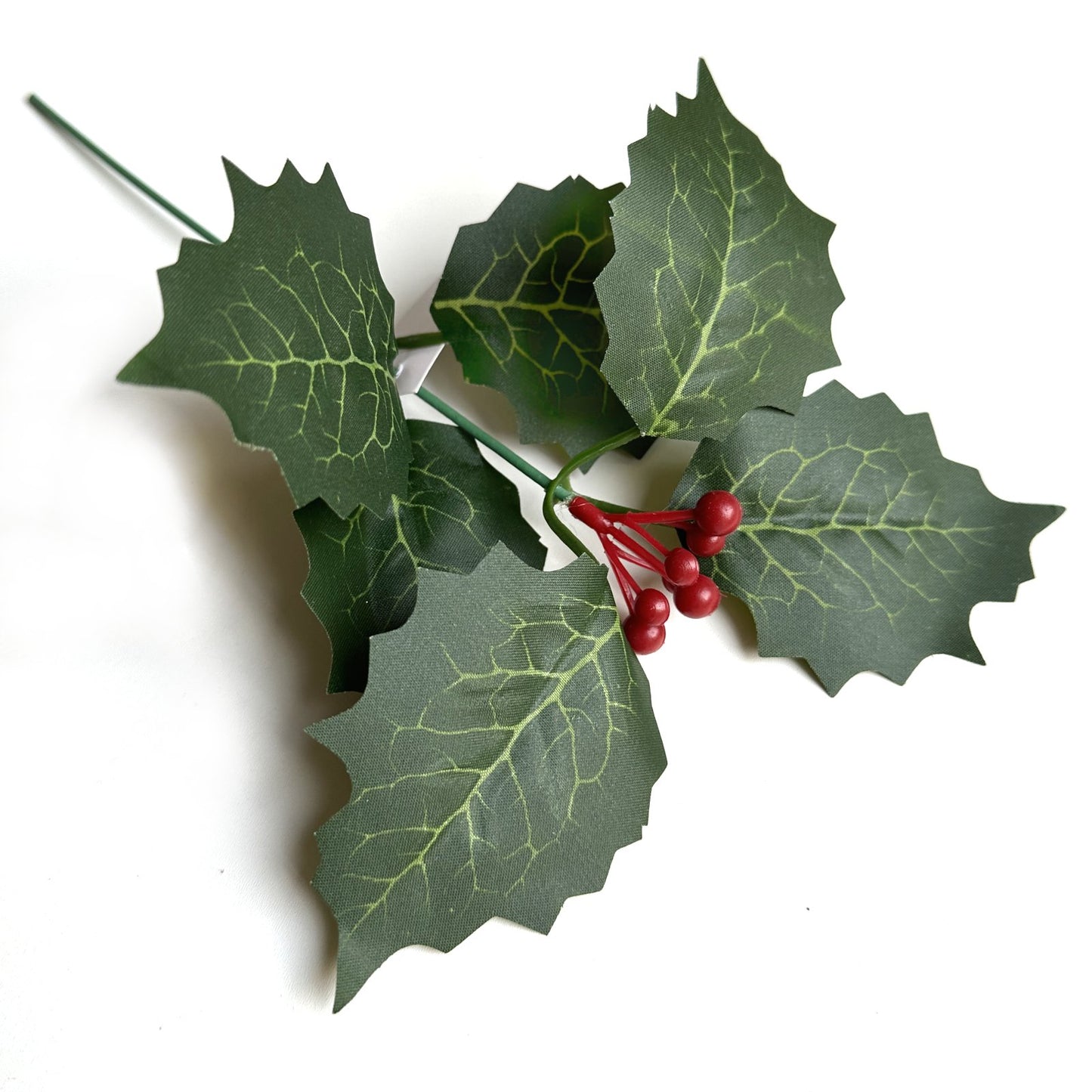 Artificial Holly Pick With Green Leaves and Red Berries