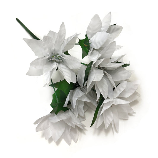 Artificial Poinsettia White Flower Bush 32cm