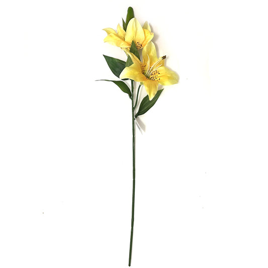 Artificial Lily Flower Spray with Lemon Yellow Faux Flowers