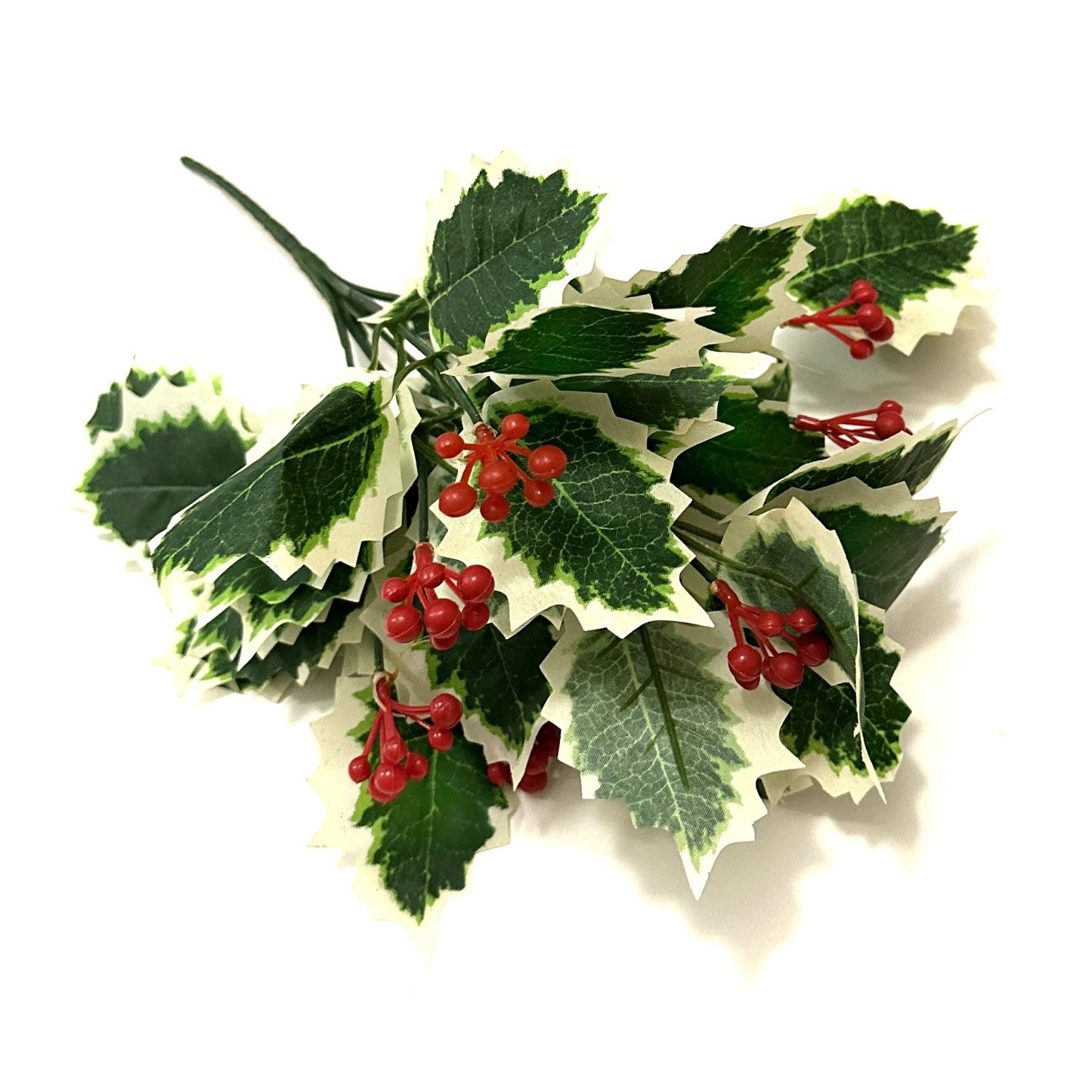 Artificial Leafy Variegated Holly & Berry Bush 31cm