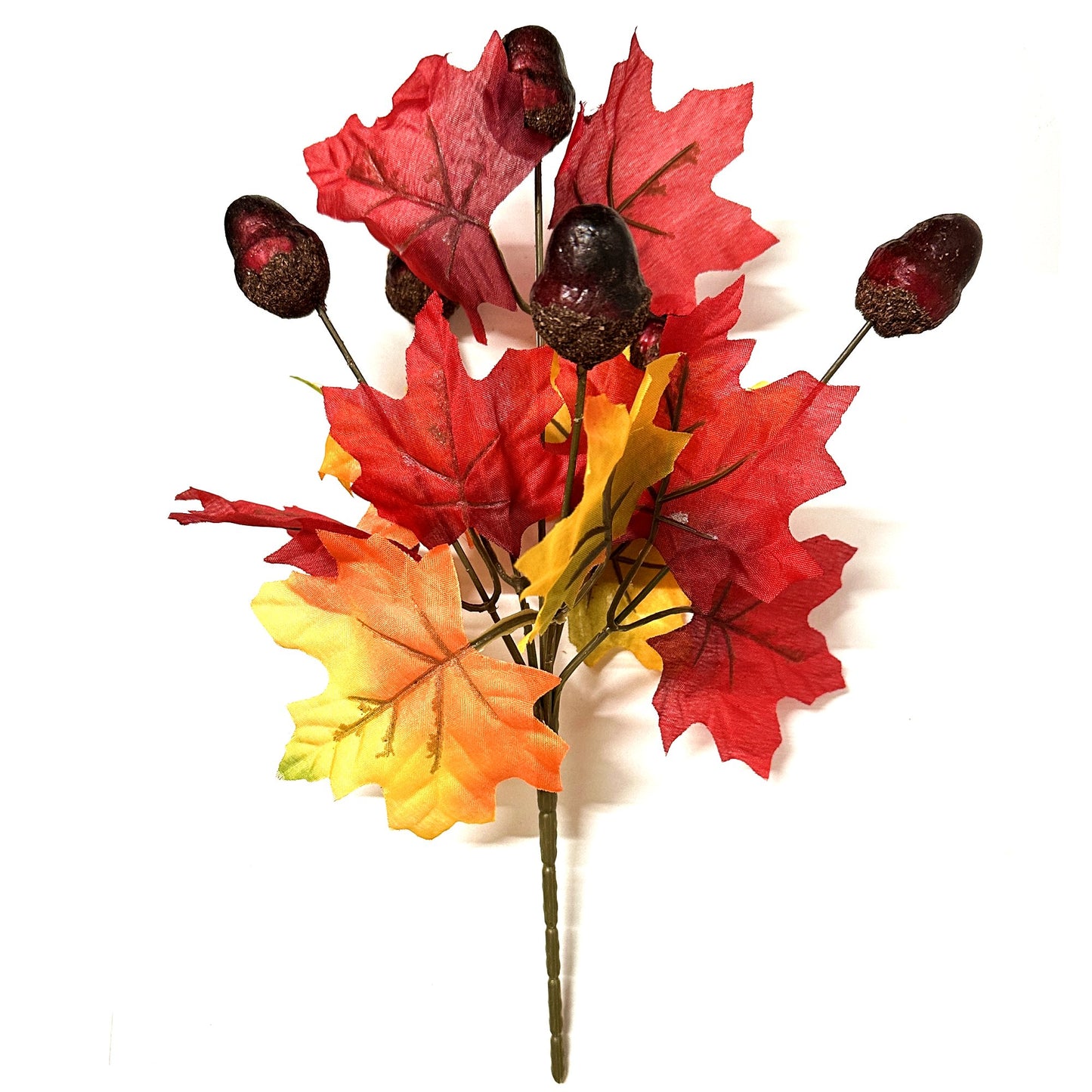 Artificial Autumn Leaves and Acorn Bush - Red