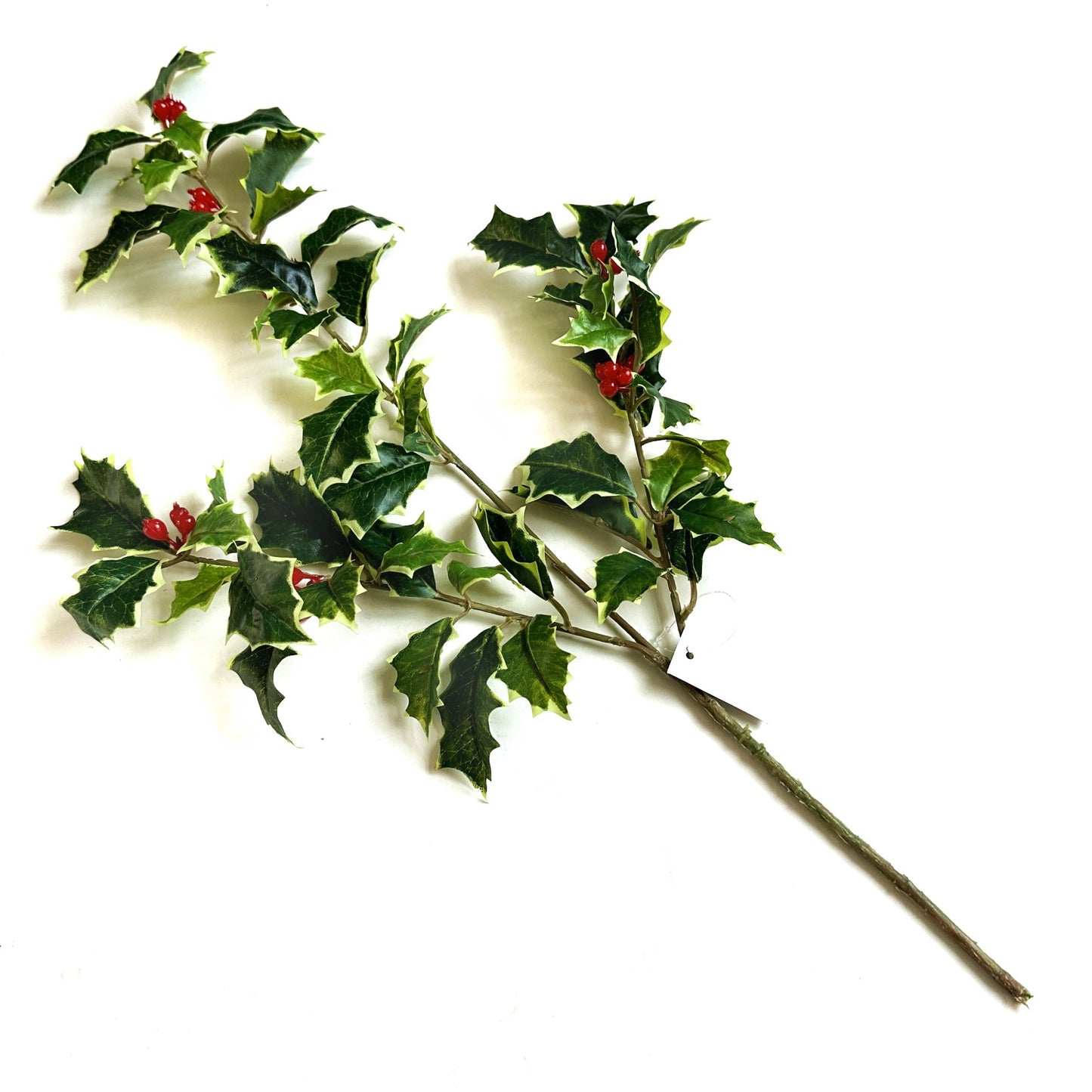 Artificial Variegated Holly Branch with Red Berries 51cm