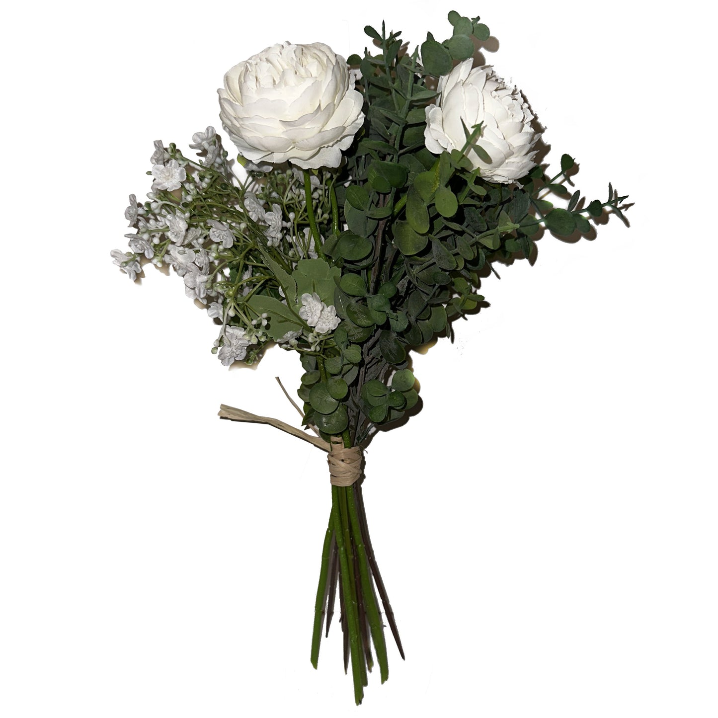 Artificial Ranunculus Flower and Foliage Bundle - White
