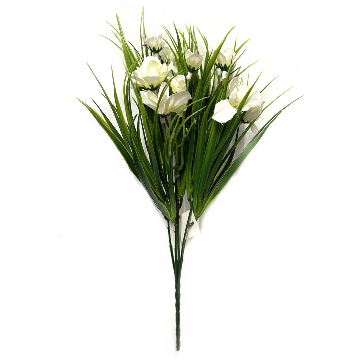 Artificial Green Sword Grass Plant With White Flowers 33cm