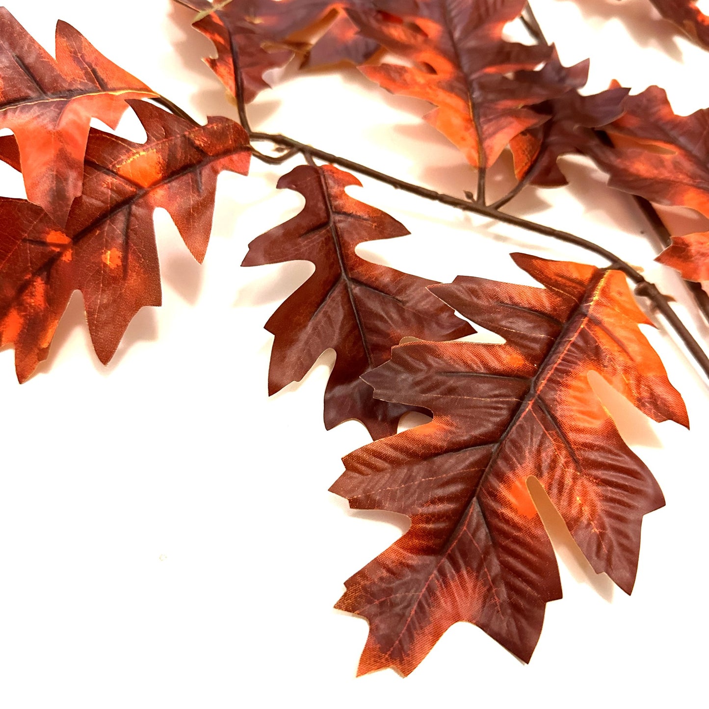 Artificial Oak Leaf Branch 68cm - Red and Orange