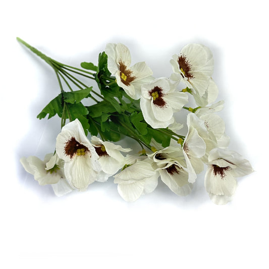 Artificial Pansy Bush With White Faux Flowers
