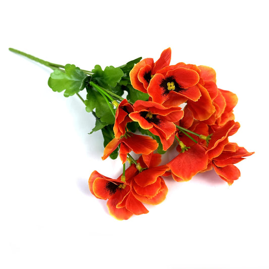 Artificial Pansy Bush With Orange Faux Flowers