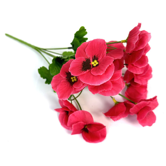 Artificial Pansy Bush With Hot Pink Faux Flowers