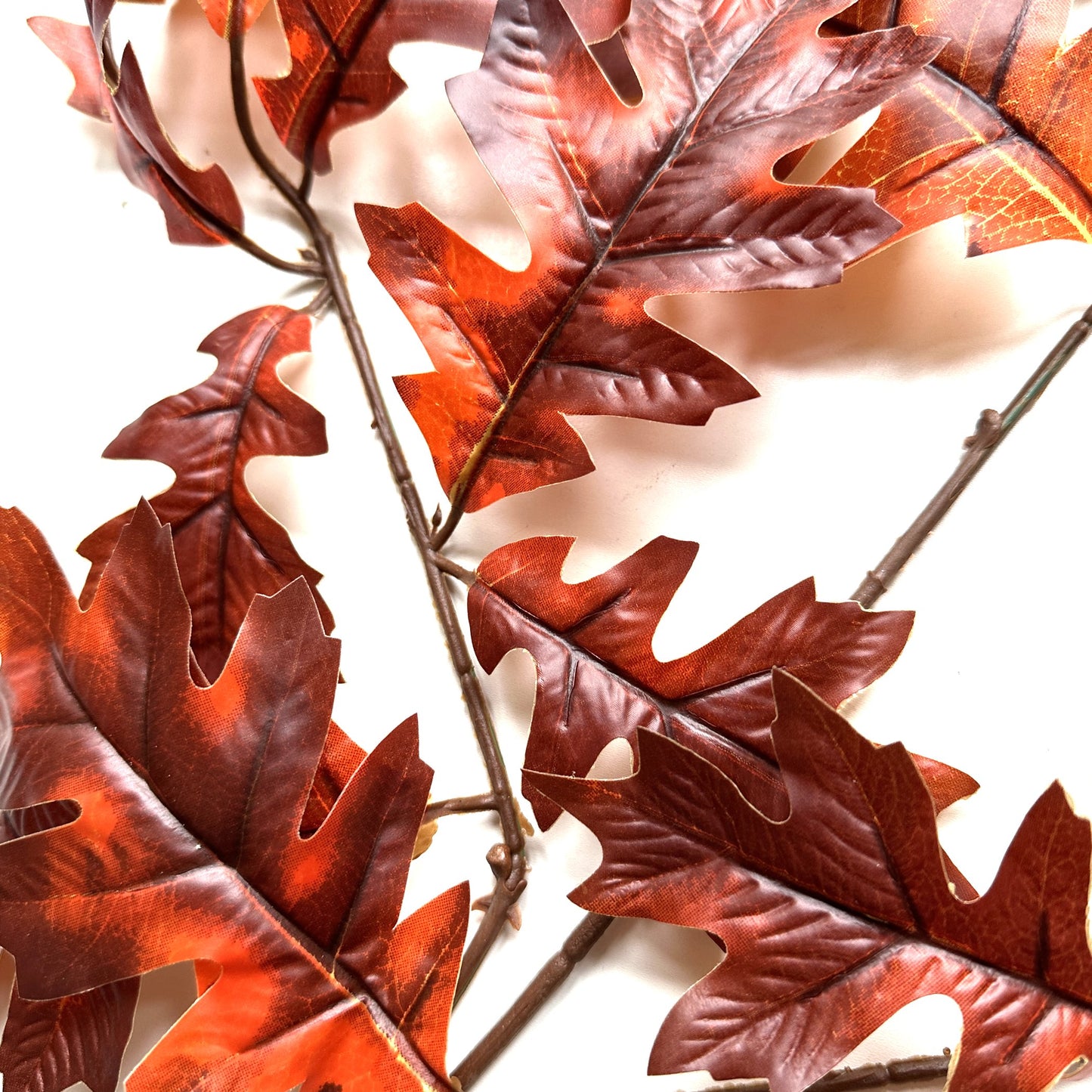 Artificial Oak Leaf Branch 68cm - Red and Orange