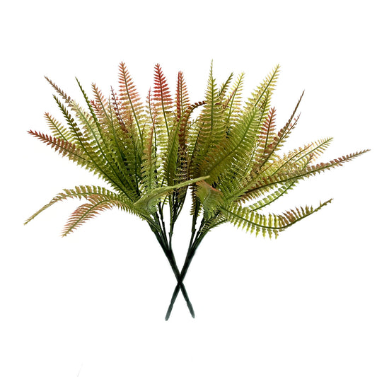 Artificial Red and Green Fern Bush 34cm