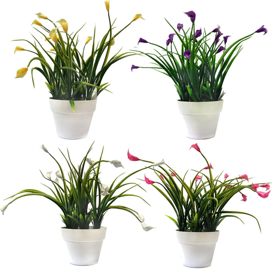 Artificial Mini Calla Lily Flowering Plants in White Pot