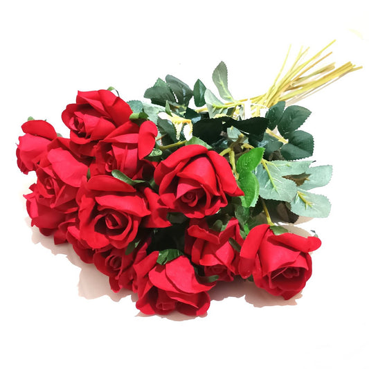 12 Artificial Red Rose Flower Stems 54cm