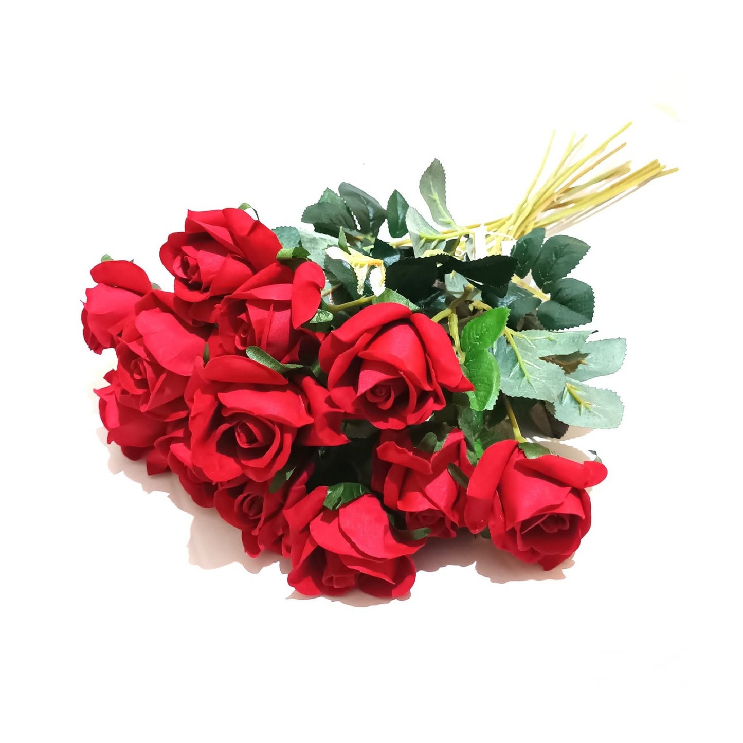 12 Artificial Red Rose Flower Stems With a Teddy Bear