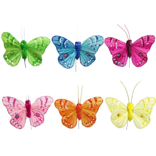 Butterfly decorations on wires for flower displays