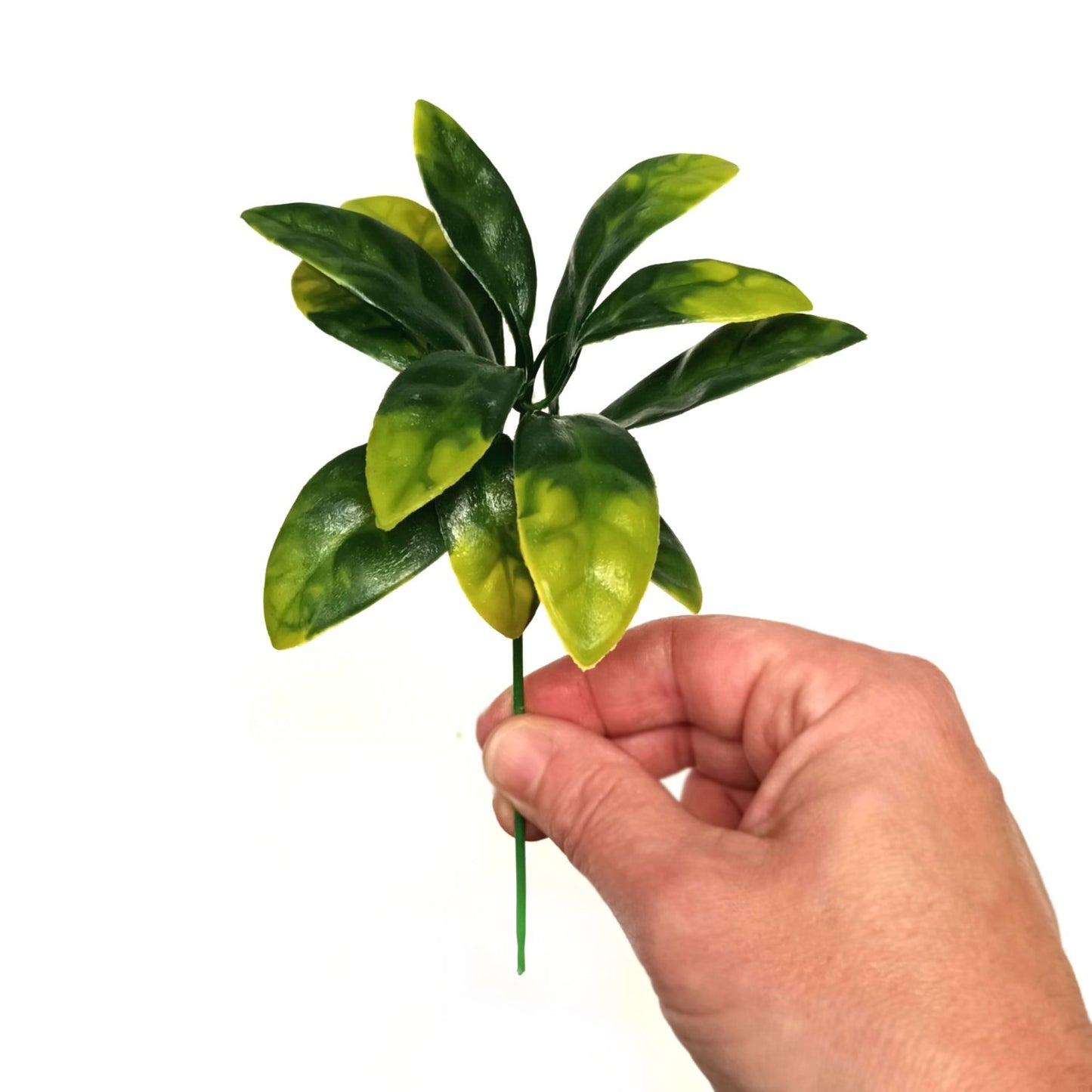 Artificial Faux Green Leaf Pick with Two Tone Leaves