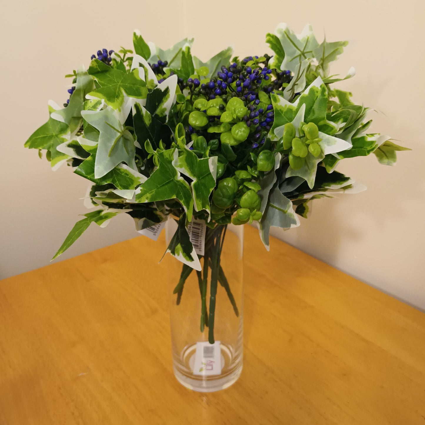 Artificial Purple Berry Bush and Varigated Ivy Arrangement