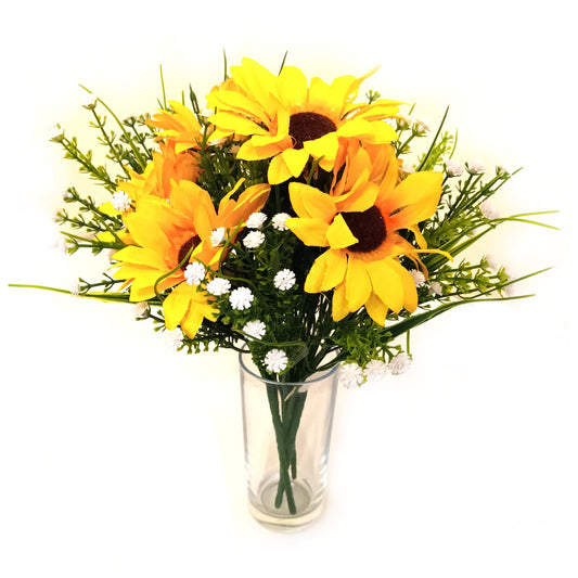 Artificial Sunflower And White Gypsophila Flower Arrangement