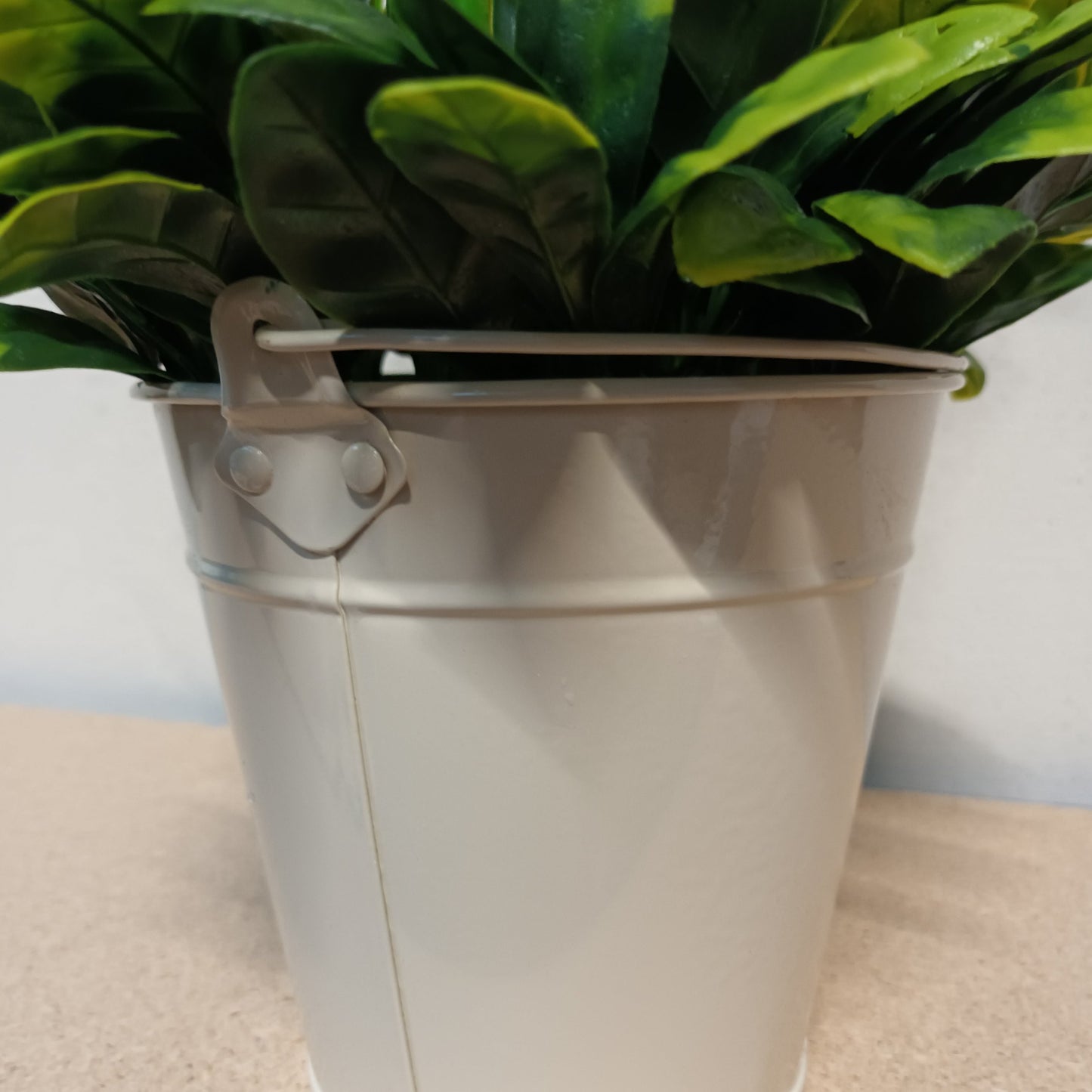 Artificial Snowdrop Flowers in a Cream Metal Bucket Container