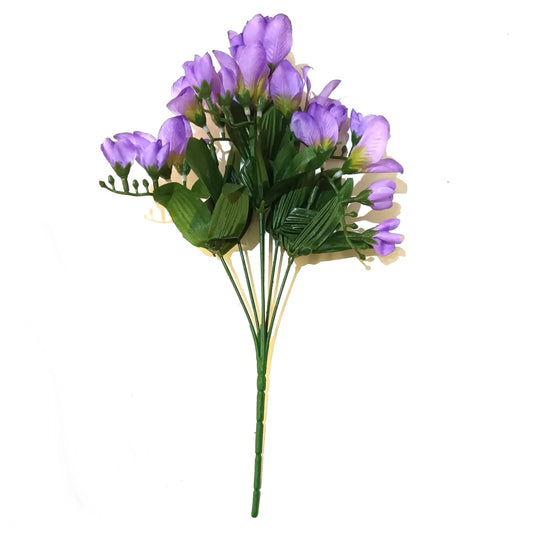 Artificial Freesia Bush with Purple Flowers 35cm