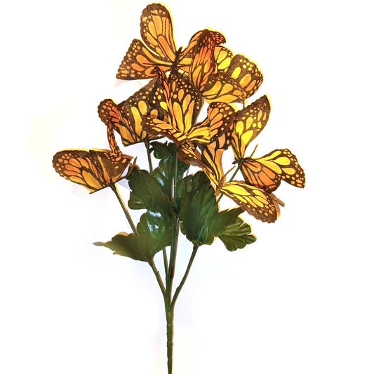 Artificial Butterfly Flower Bush 38cm with 6 Orange Butterfly Flowers