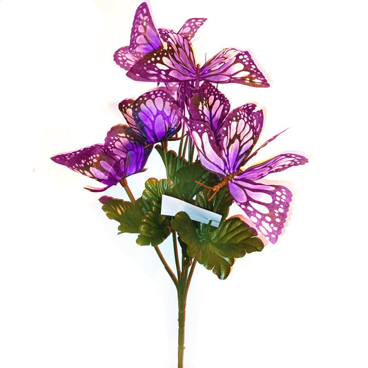 Artificial butterfly flower bush with purple faux flowers