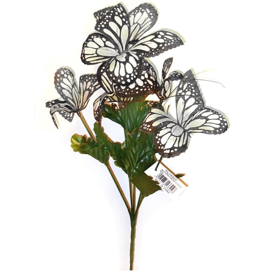 Artificial Butterfly Flower Bush 38cm with 6 Ivory Butterfly Flowers