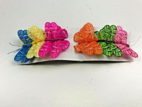 Pack of 12 Butterfly Decorations on 20cm Wire - 6 Assorted Colours