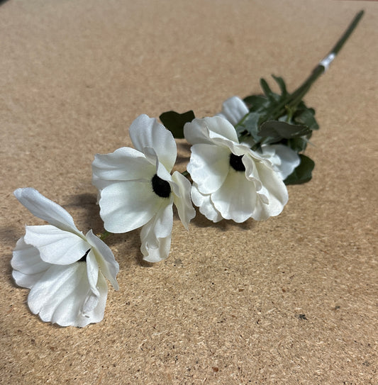 Artificial Ivory Poppy Flower Stem 49cm