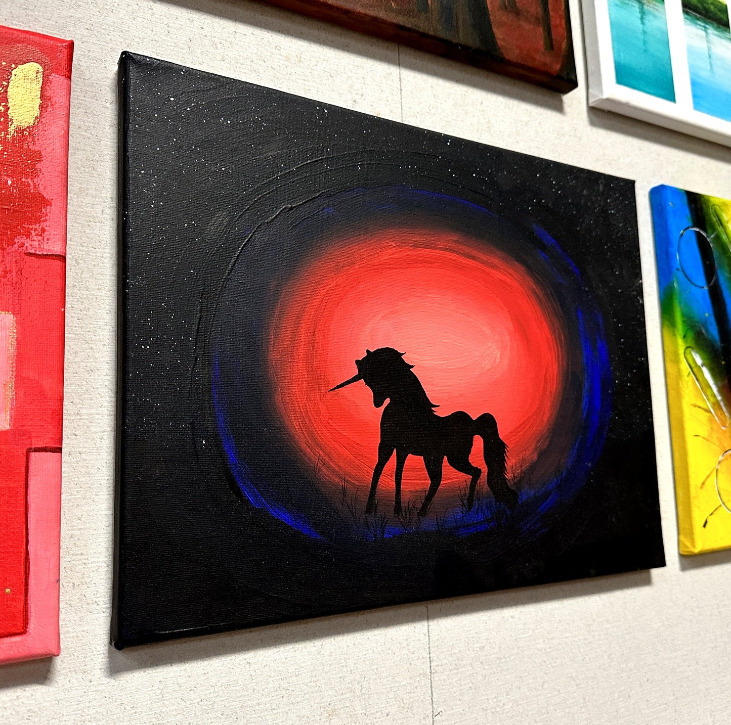 Blood Moon Unicorn Original Acrylic Painting by Andrew Read in North Devon