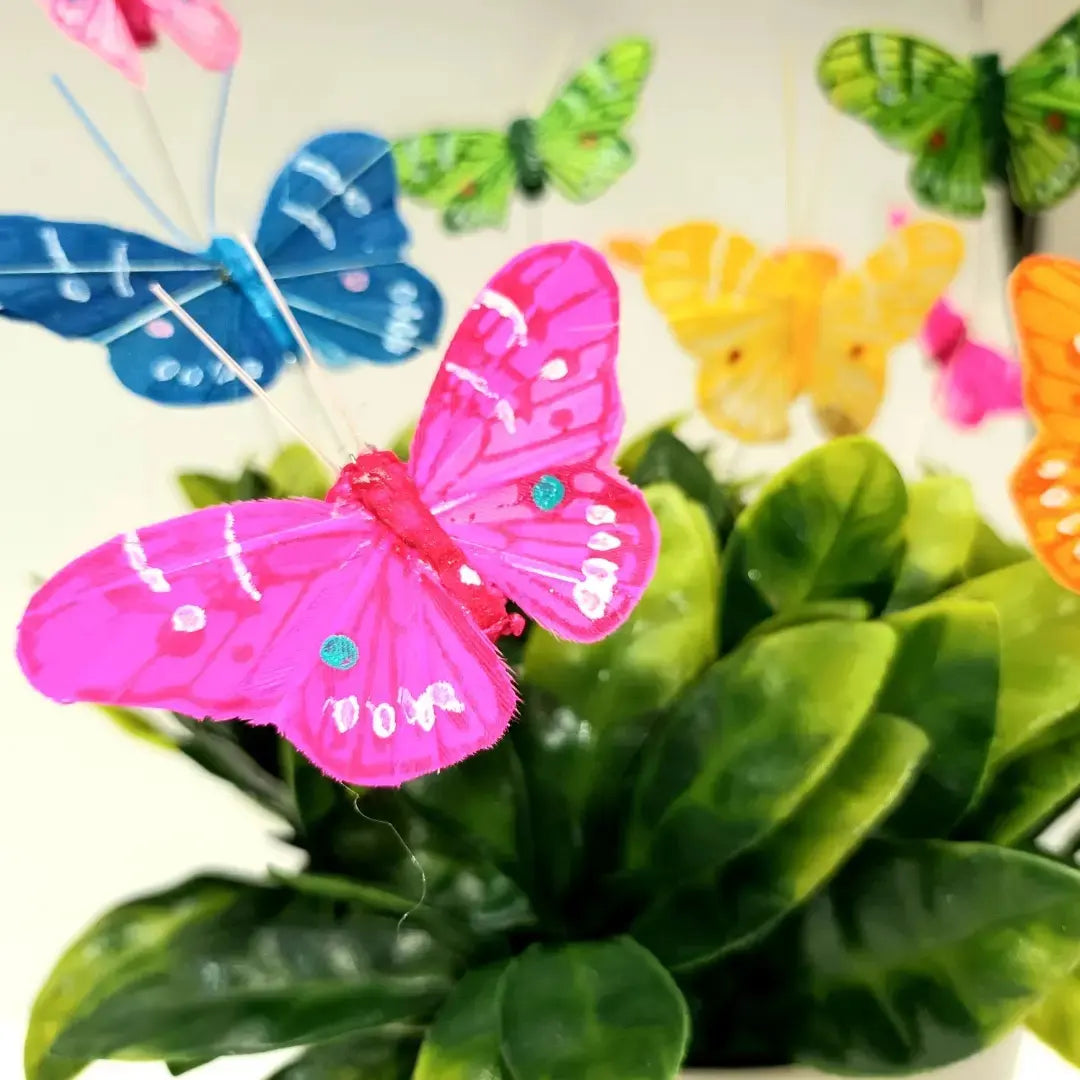 Pack of 12 Butterfly Decorations on 20cm Wire - 6 Assorted Colours