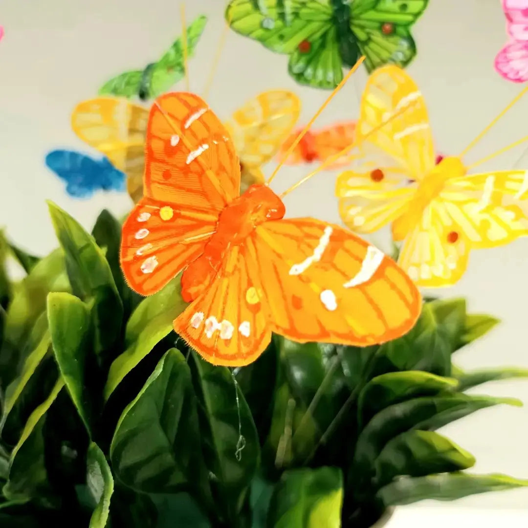 Pack of 12 Butterfly Decorations on 20cm Wire - 6 Assorted Colours