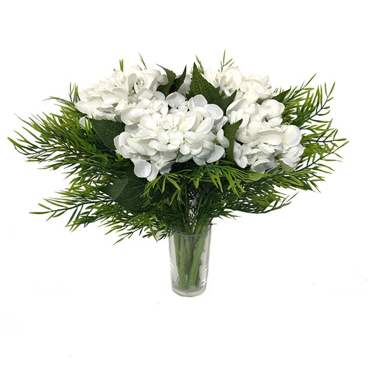 Artificial White Hydrangea Flower and Fern Arrangement