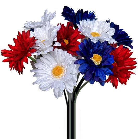 15 Artificial Gerbera Flower Stems Red White and Blue - Kings Coronation