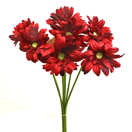 Bundle of 7 Artificial Gerbera Flower Stems - Red 47cm