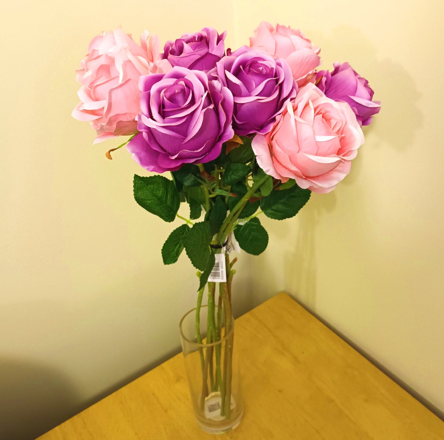 Artificial Rose Flower Stem Bunch Light and Dark Pink