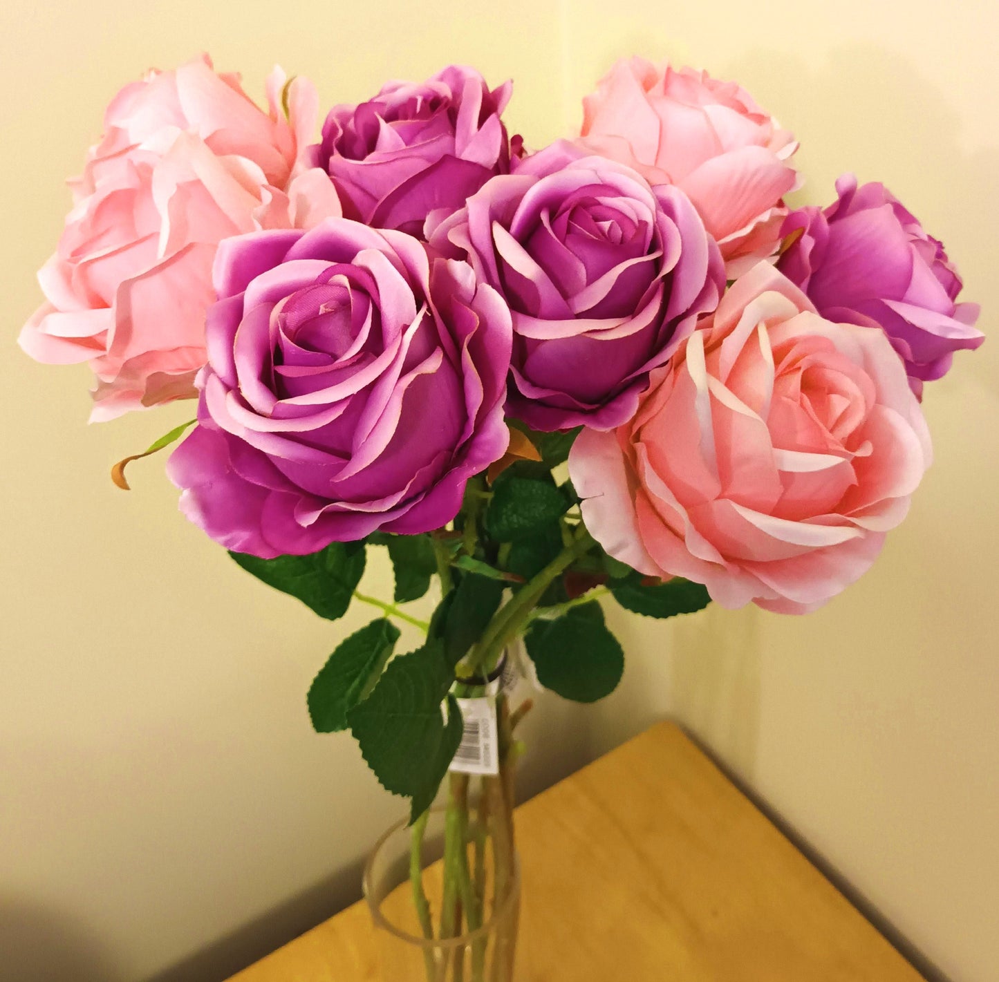 Bunch of 8 Artificial Globe Rose Flower Stems Dark and Light Pink