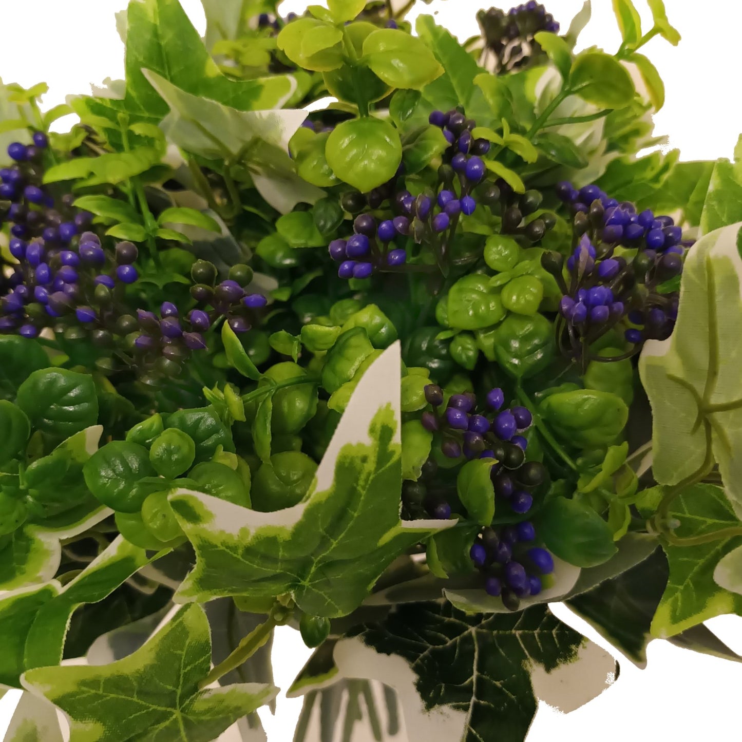 Artificial Purple Berry Bush and Varigated Ivy Arrangement