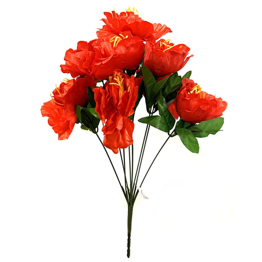 Artificial Peony Flower Bush with Faux Red Flowers